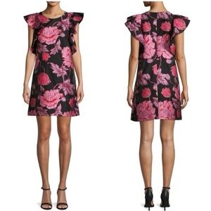 Badgley Mischka Belle Gina Dress Mini Jacquard Black Pink Floral 4 NWT Cocktail